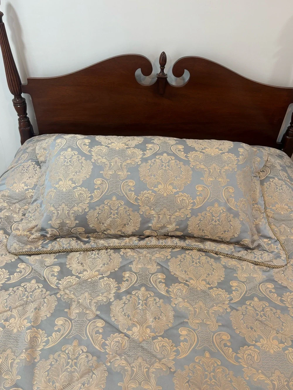 Luxury Vintage Blue Gold Beige Damask Comforter Set Grandmillennial